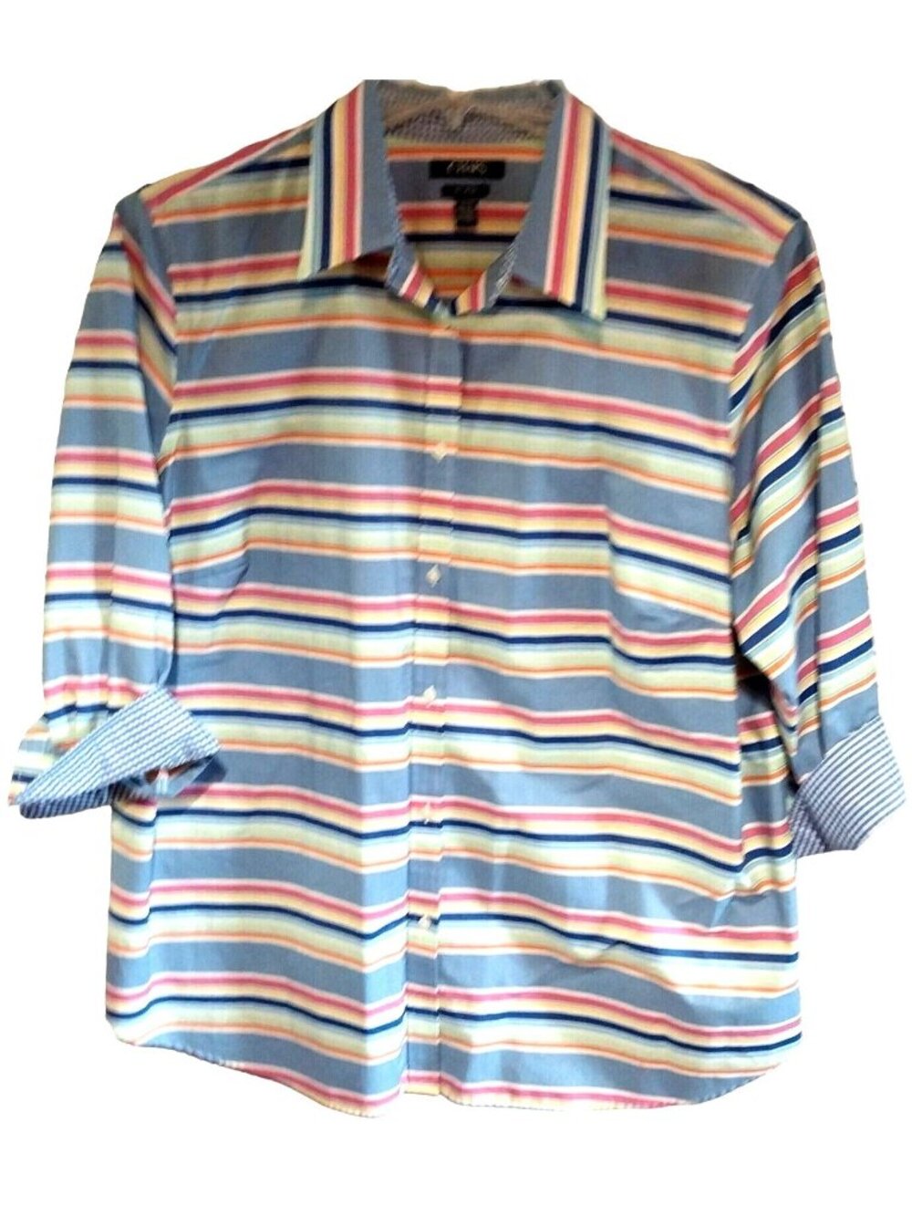 Chaps Woman's No-Iron Striped Dress Shirt 2X 100% Cotton Multicolor